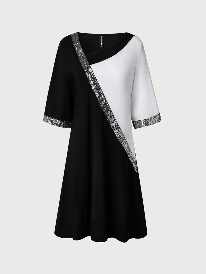 Asymmetrical Neck Color Block Autumn Urban Daily Half sleeve Occasion Dress