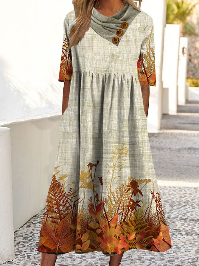 Cowl Neck Casual Cross Neck Midi Dress