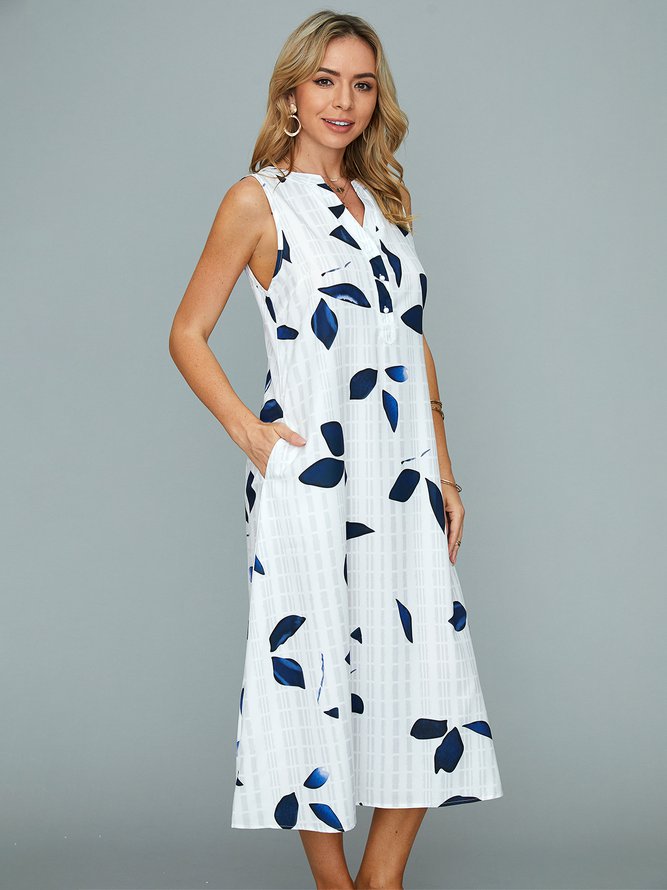 V Neck Floral Casual Midi Dresses