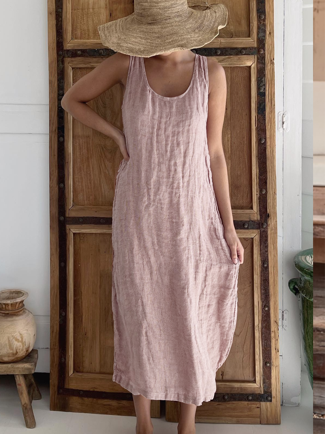 Cotton And Linen Casual Loose Dress