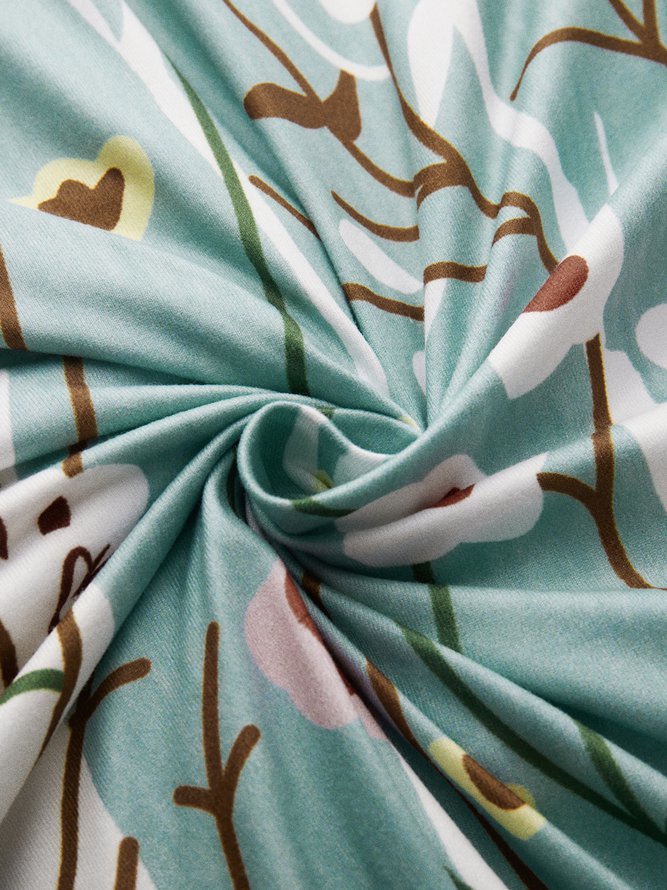 Women's A Line Dress Mixi Dress Light Blue Half Sleeve Floral Ruched Print Spring Summer v Neck Casual Modern