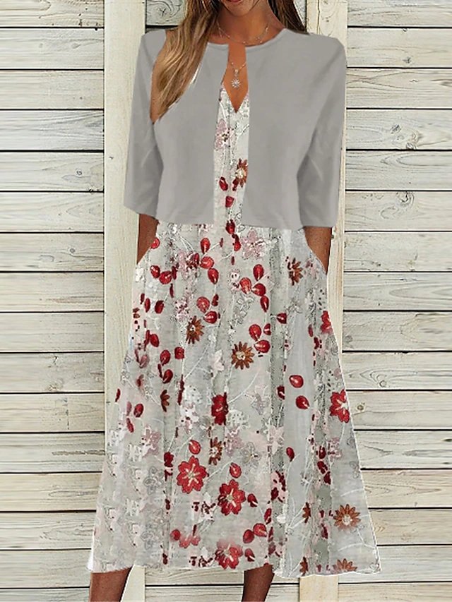 V Neck Casual Floral Loose Two-Piece Set