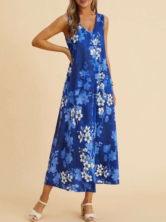 Vacation V neck Regular Fit Floral Dress