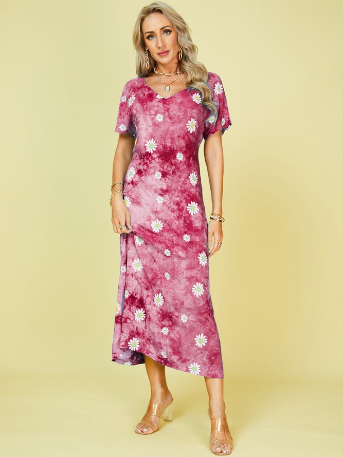 Blue Purple Ombre/tie-Dye Short Sleeve Shift Crew Neck Knitting Dress