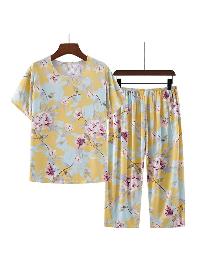 Breathable Cozy Floral Print Cotton Pajama Set