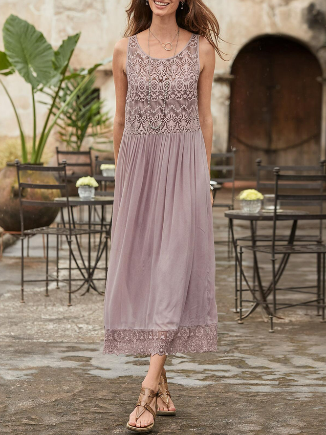 Boho Plain Lace Edge Summer Elegant Dress
