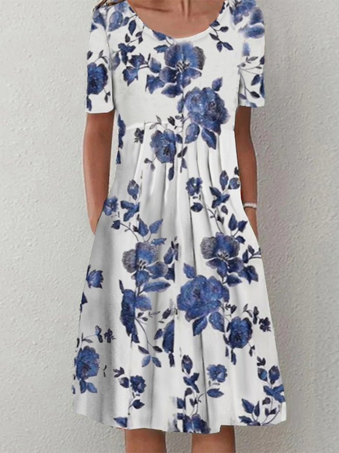 Casual Crew Neck Ruched Dress