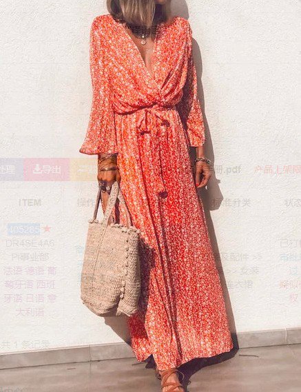 Long Sleeve V-neck Floral Elegant Casual Maxi Dress