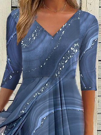 V Neck Casual Asymmetric Geometric Ombre Midi Prom Dress