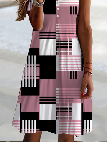 Summer Geometric V Neck Casual Dress