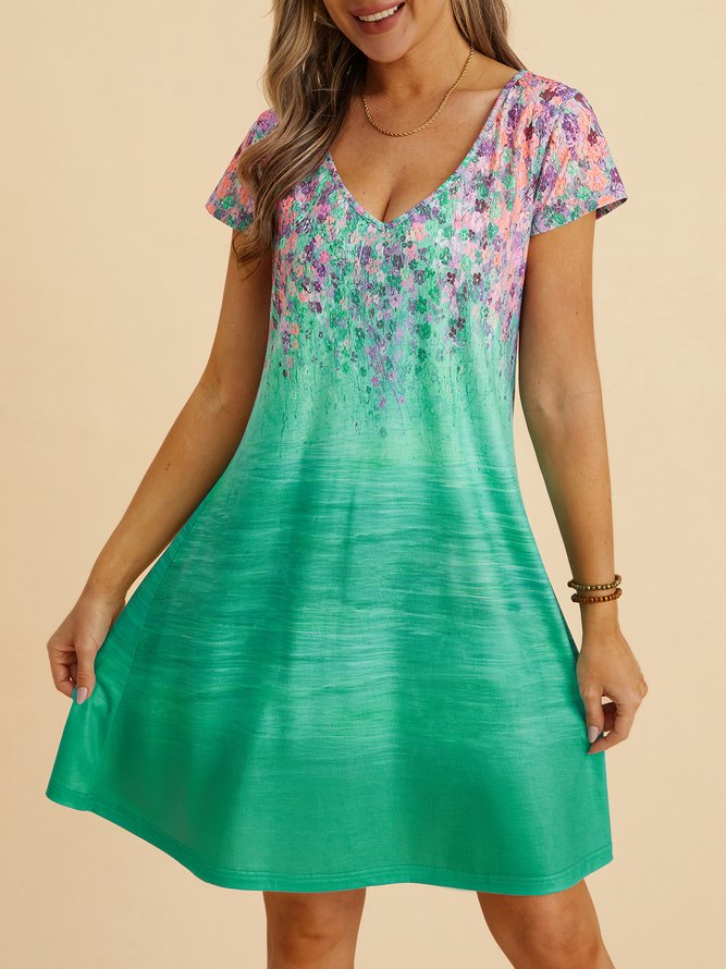 Elegant Floral Short Sleeve Knit Dress