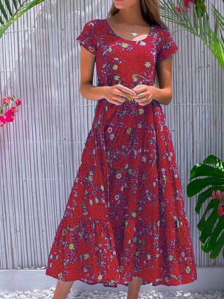 Blue Cotton-Blend Sleeveless Casual Weaving Dress