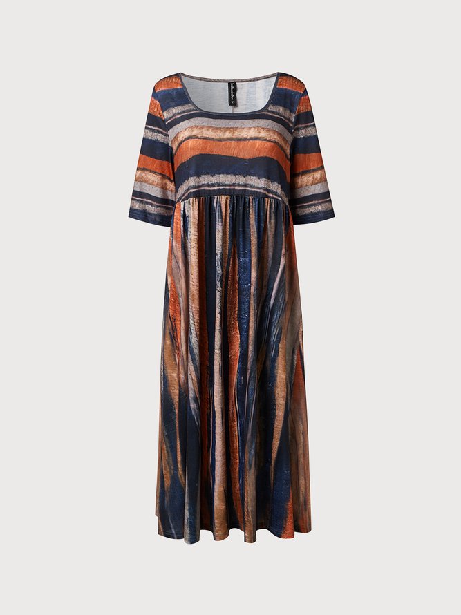 Women's A Line Midi Dress Half Sleeve Line Print Square Neck Elegant Modern