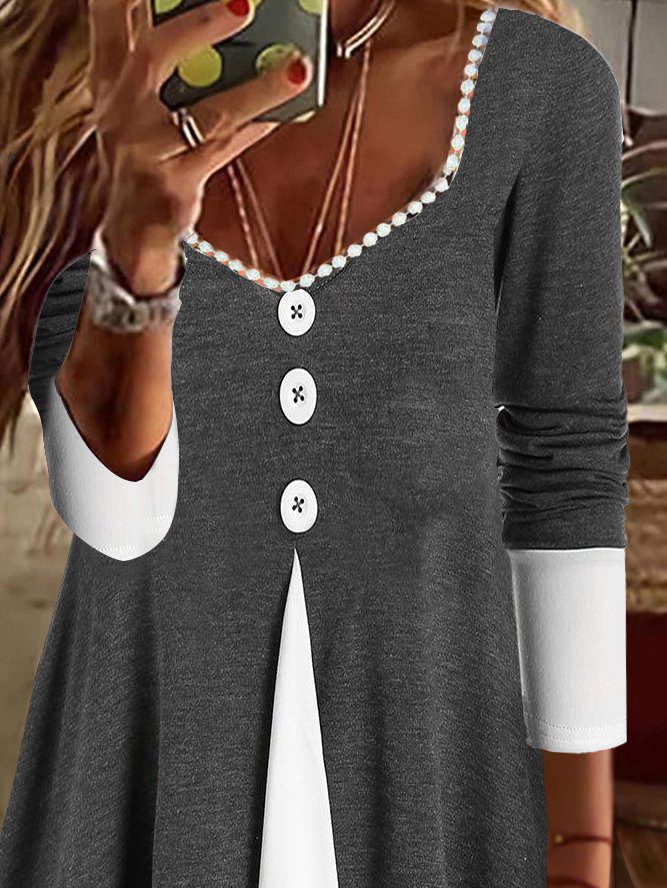 Square Neck Casual Color Block Dress