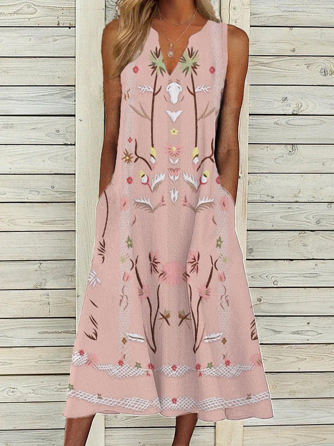 Floral V Neck Regular Fit Short Sleeve Woven Dress