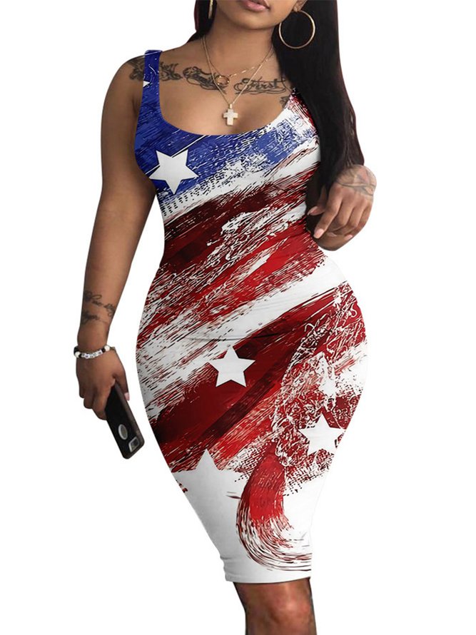 Sleeveless U-Neck Casual Dresses