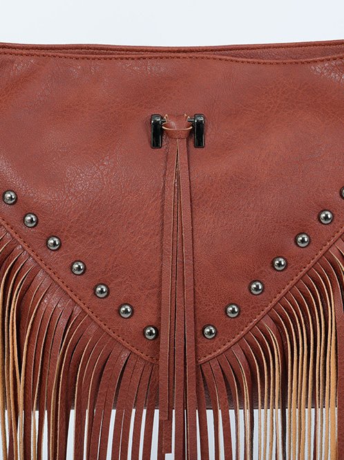 Retro Leather Tassel Messenger Bag Western Style Music Festival Women's Shoulder Bag