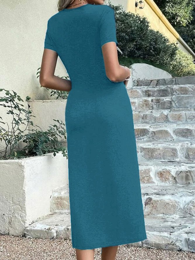 Cross Elegant V Neck Plain Dress