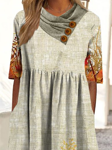 Cowl Neck Casual Cross Neck Midi Dress