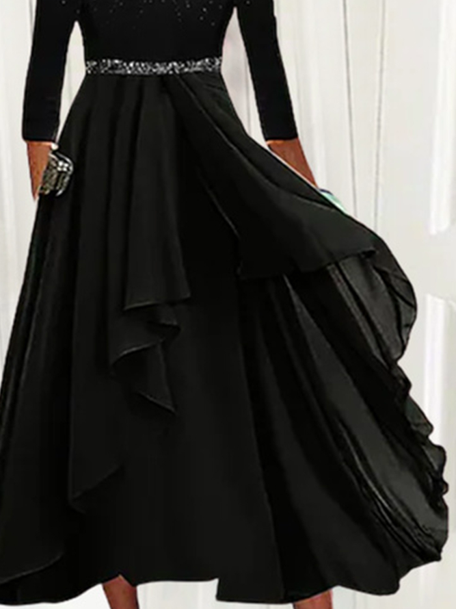 Crew Neck Floral Elegant Loose Midi Prom Dress