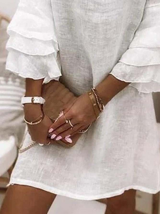 Plain Ruffle Lace V-Neck Resort Dress