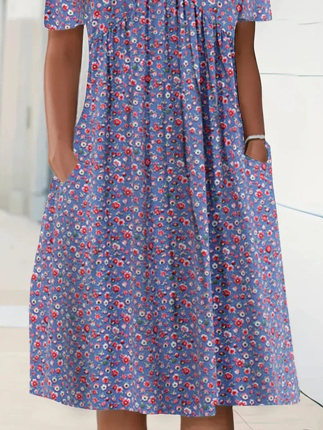 Ditsy Floral Crew Neck Loose Casual Dress