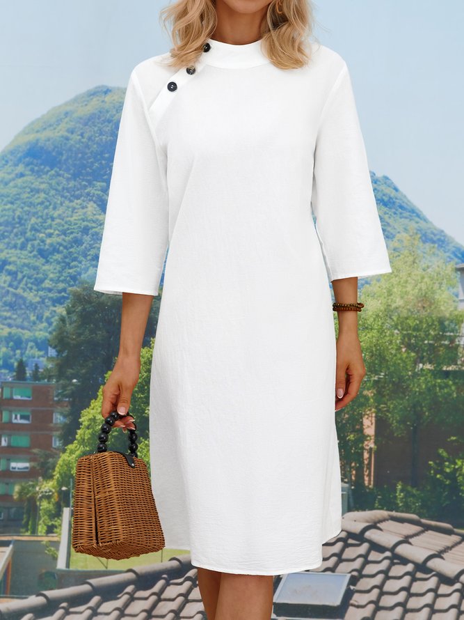 Regular Fit Casual Cotton And Linen Dress