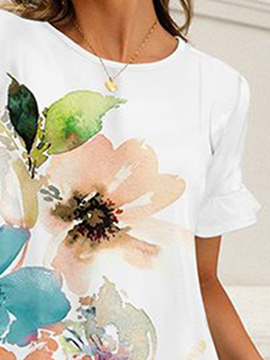 Floral Ruffled Sleeves Loose Casual Dress