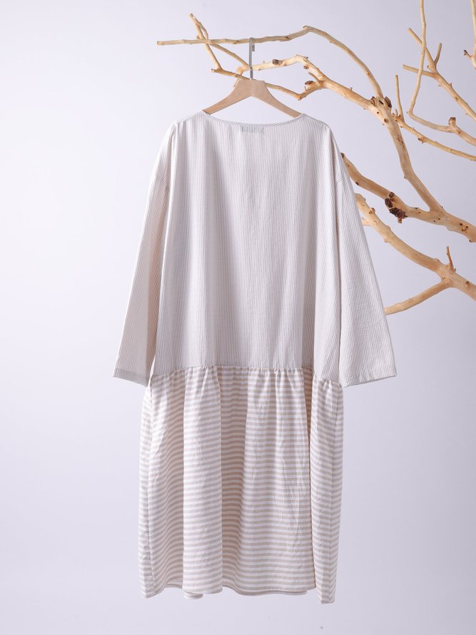 Crew Neck Women Fall Dress Daily Casual Cotton Dress