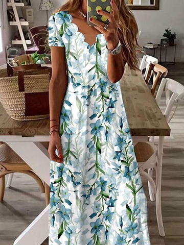 V Neck Floral Vacation Beach Maxi Prom Dress