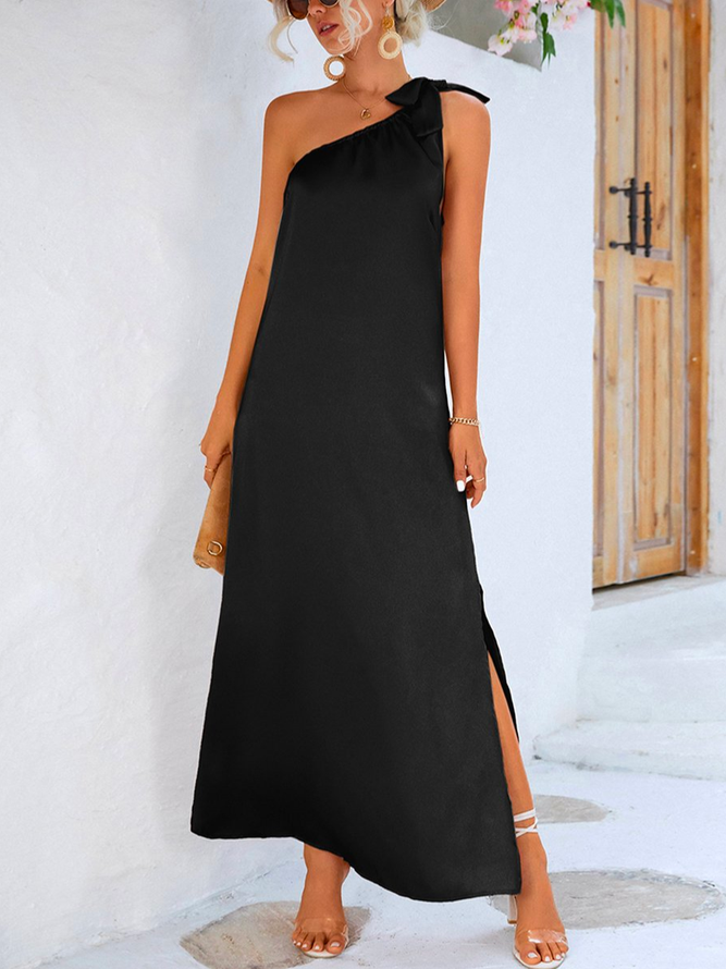 Plain Asymmetrical Casual Dress
