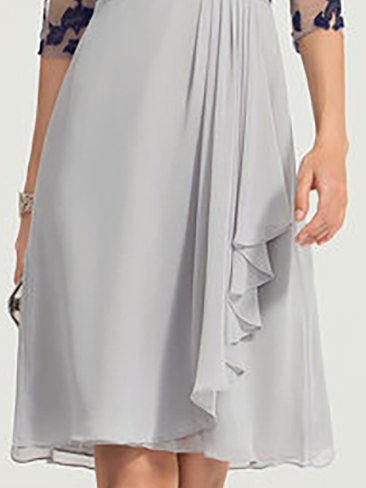 Crew Neck Frill Sleeve Vacation Floral Short Sleeve Woven Prom Dress