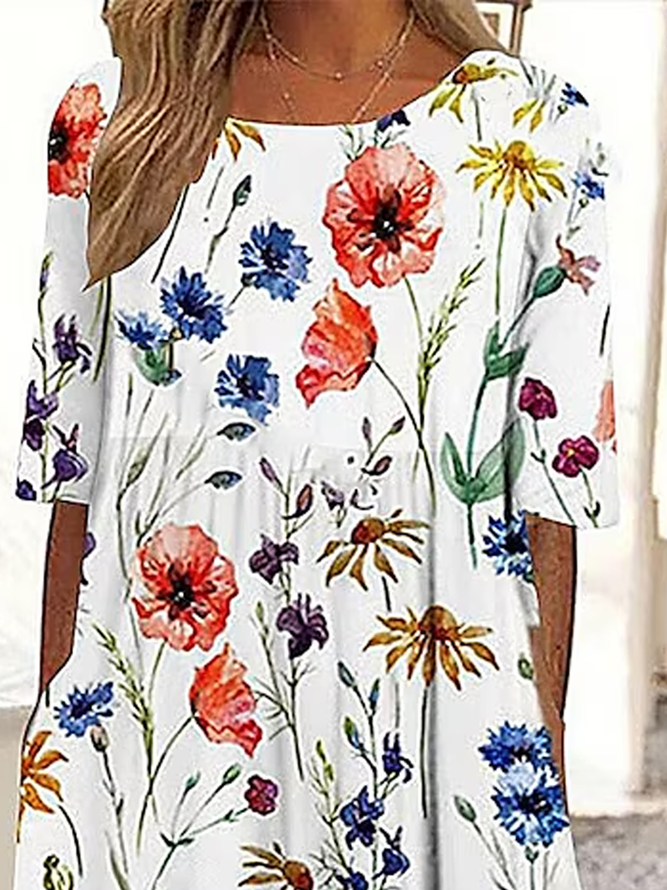 Casual Floral Cotton-Blend Dress