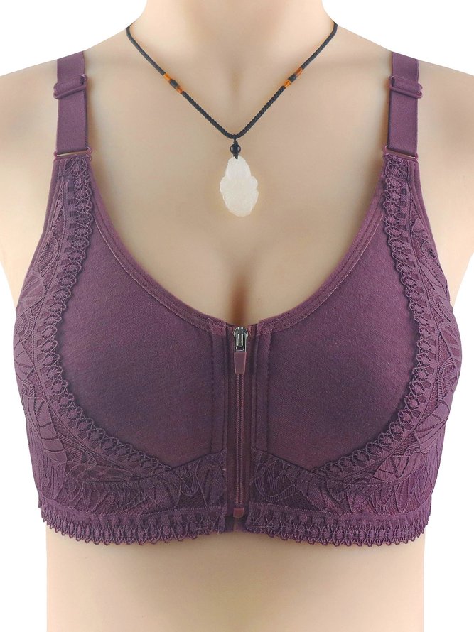 Lace Push Up Zip Front Wireless Bra