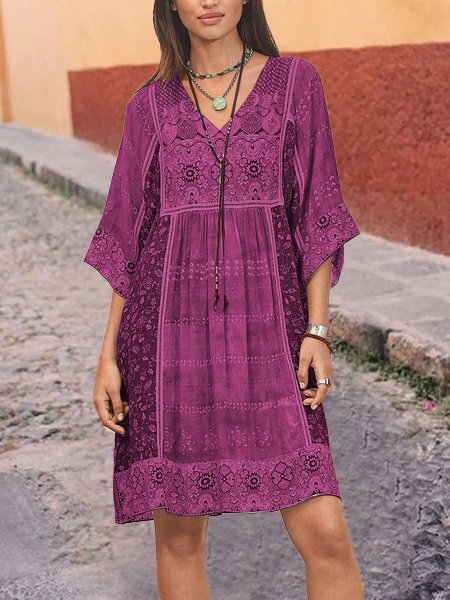 Jacquard V Neck Going Out Cotton Mini Dress