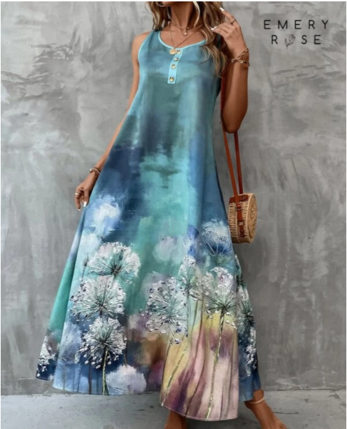 Ombre Crew Neck Loose Casual Dress