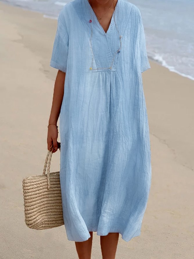 Linen Plain Cotton And Linen Loose Dress
