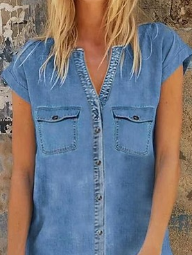 Plain V Neck Casual Dress With No Belt