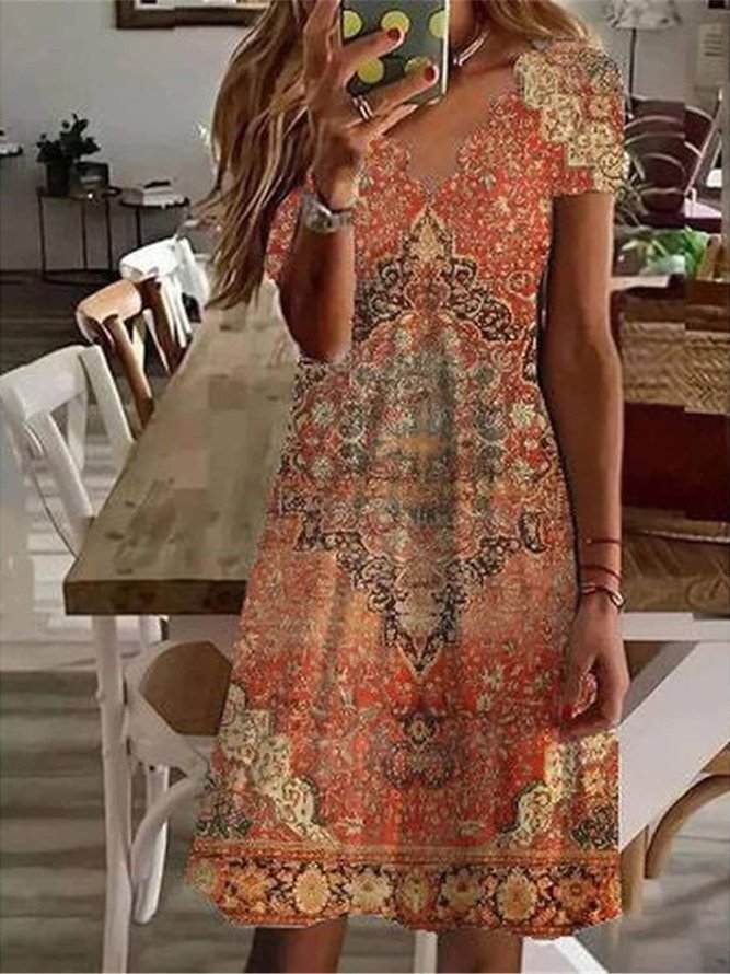 Ethnic V Neck Regular Fit Ethnic Dress