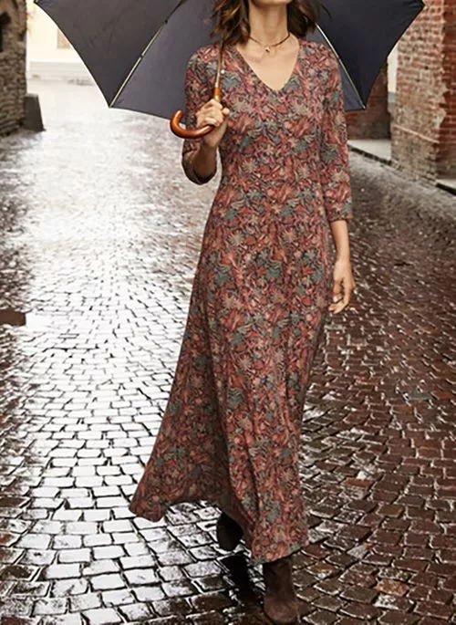 Red Casual Floral Cotton Dress