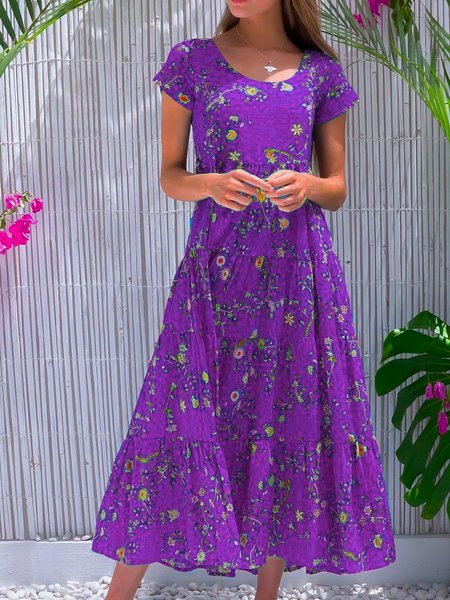 Blue Cotton-Blend Sleeveless Casual Weaving Dress