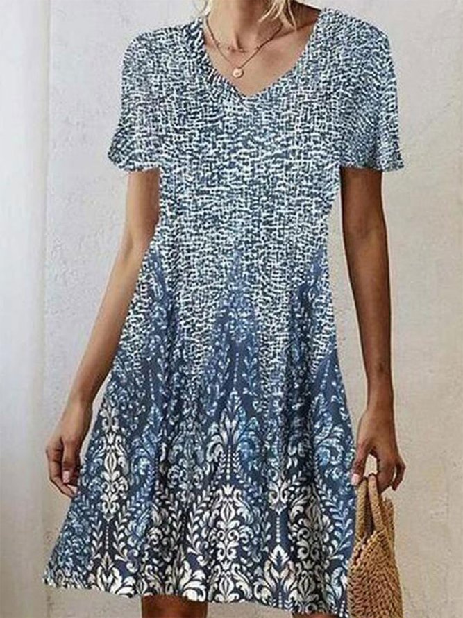 Loosen Tribal Vacation Short Sleeve Woven Dress