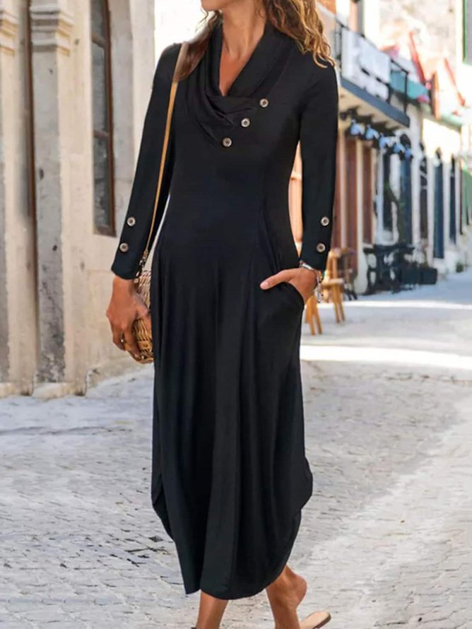 Plain Casual V Neck Dress