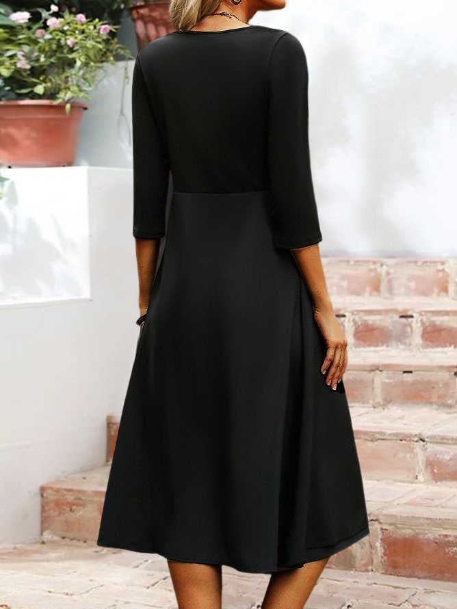 V Neck Elegant Black Slim Fit Knit Midi Prom Dress