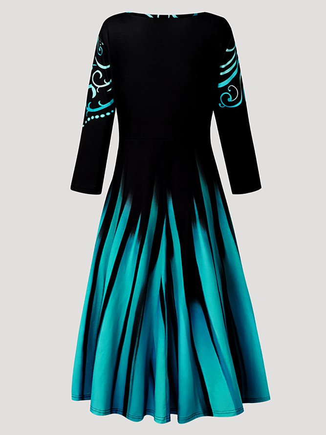 V Neck Geometric Regular Fit Dress