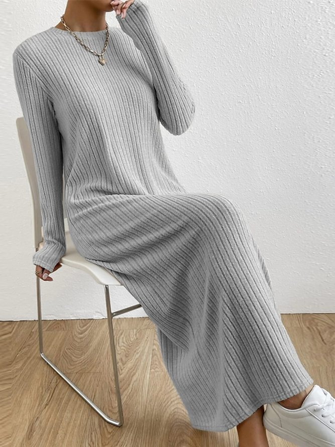 Plain Knitted Crew Neck Casual Dress