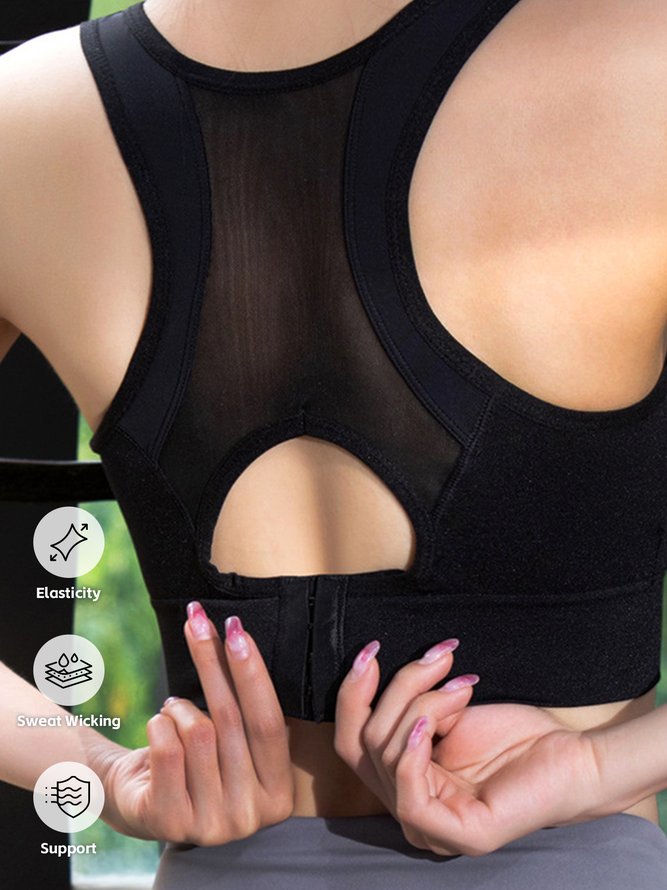 Casual Plain Crew Neck Sports Bra