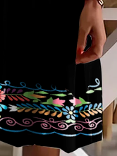 V Neck Tribal Black Vacation Casual Mini Dress