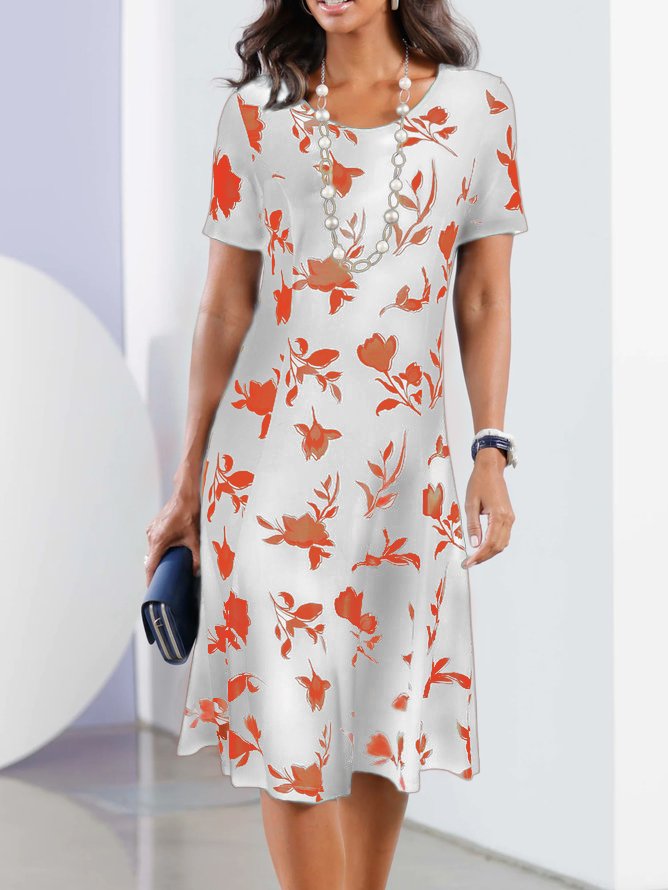 Floral Casual Crew Neck Loose Lightweight Summer Dress