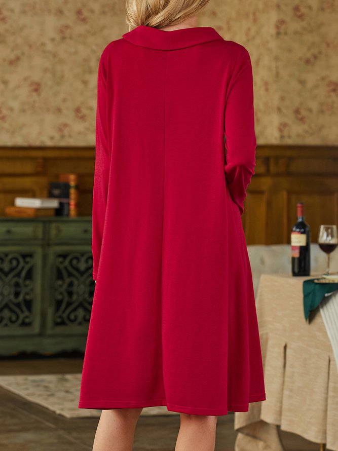 Loose Buttoned Crew Neck Urban Dress